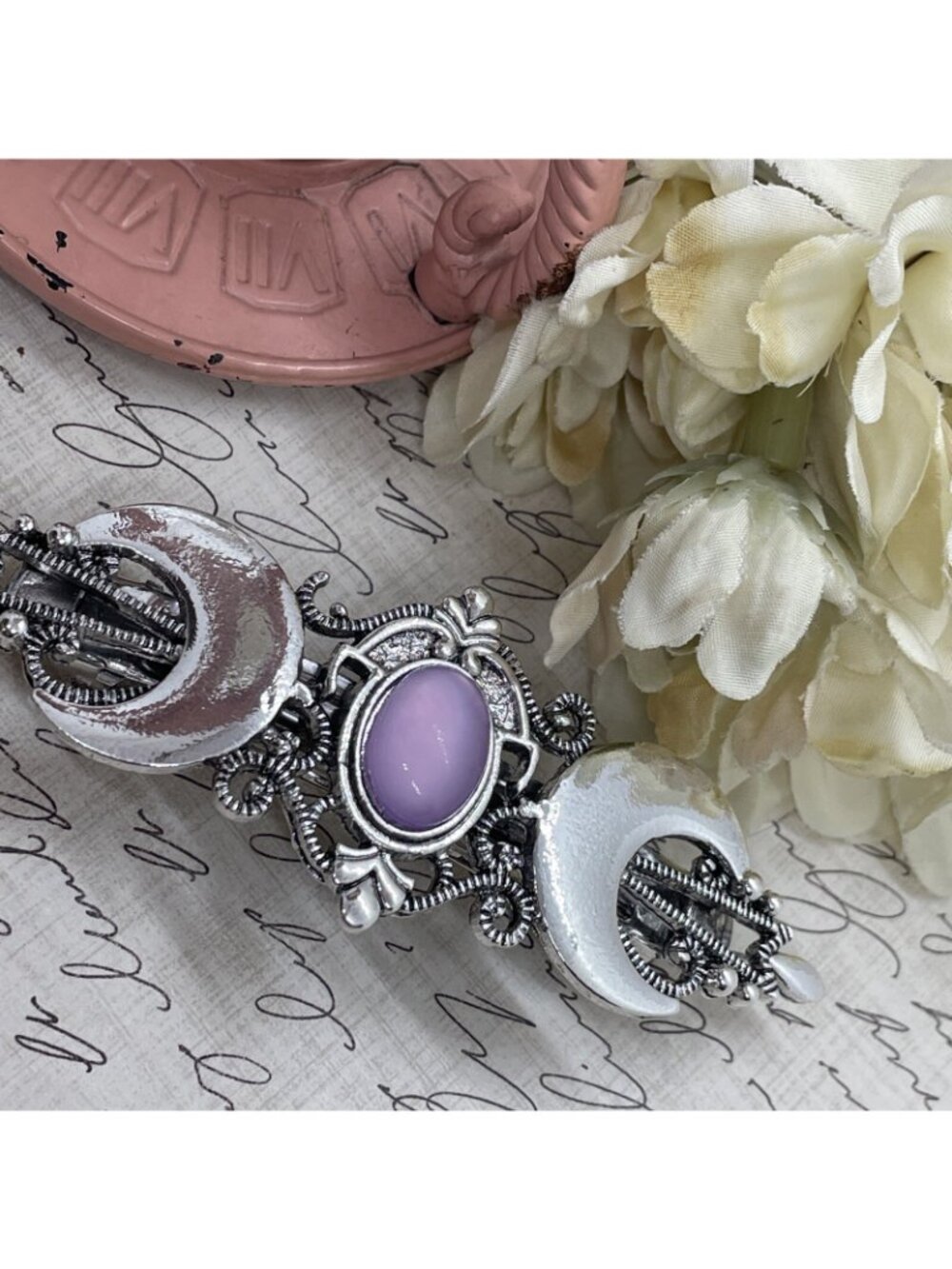 Festival Silver Purple Witch Crescent Celti Moon magic Spell Love Hair Clip Comb - Picture 2 of 12